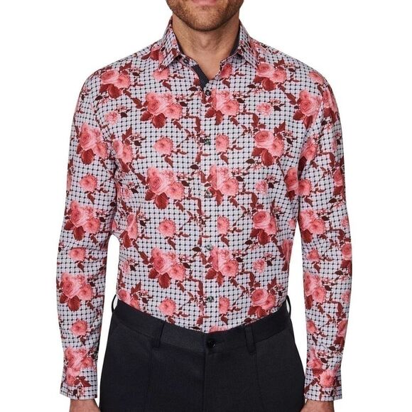 Society of Threads Men Slim Fit Floral
Performance Dress Shirt Gray Size M, red - Picture 1 of 11